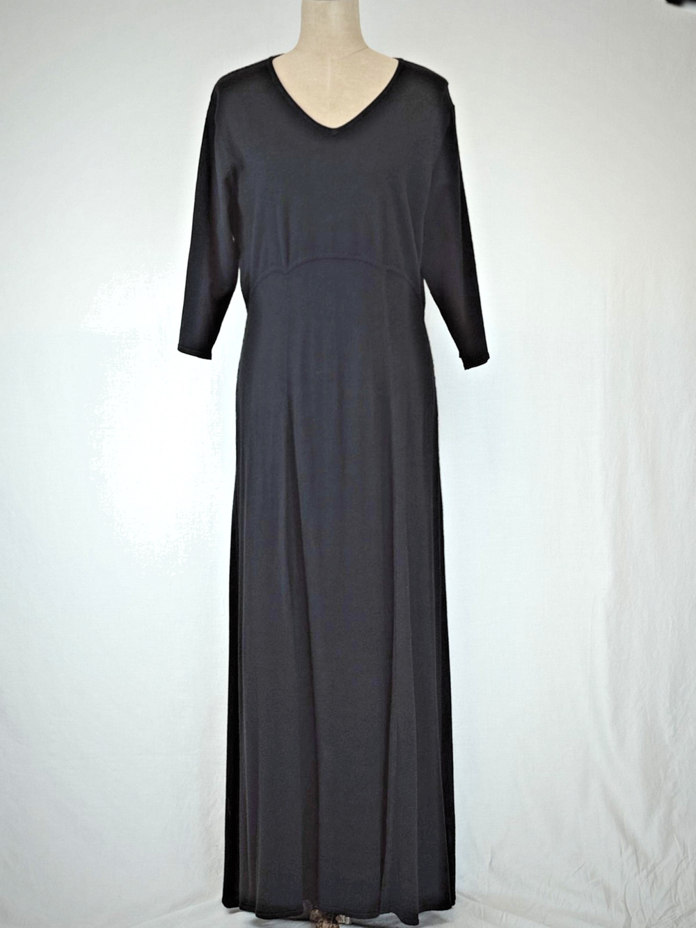 Vintage Y2K Norm Thompson Black Knit Maxi Dress XL #5-0172 Elbow Sleeve